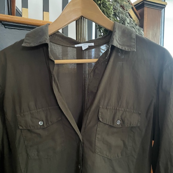 James Perse Slub Cotton Khaki Button-Up Shirt - Picture 8 of 15